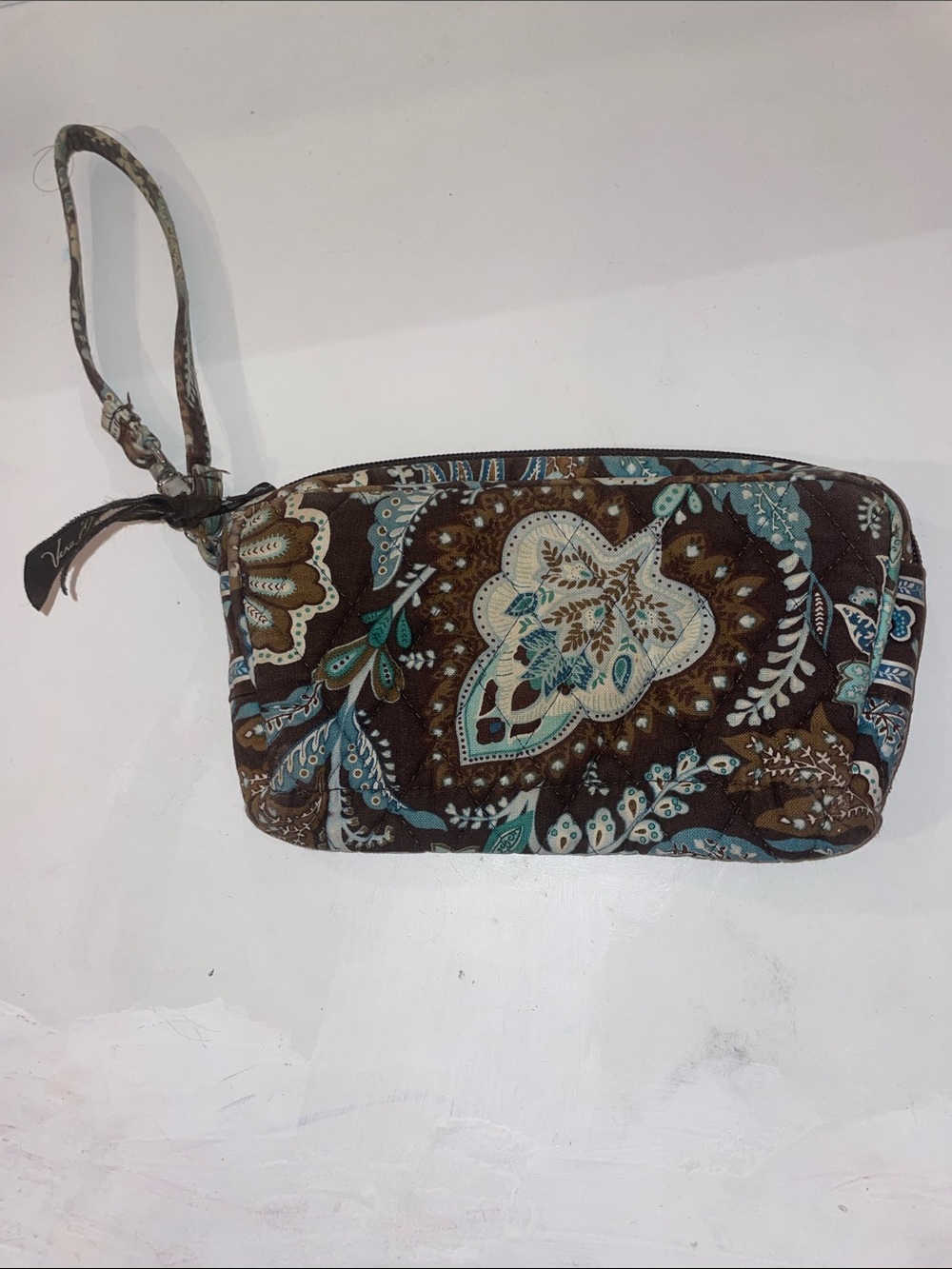 Vera Bradley Brown and Teal Paisley Quilted Wristlet